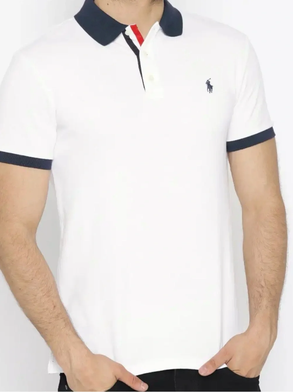 Polo Ralph Lauren Men's Classic Fit White Pique Polo Shirt Blue Collar Size XXL